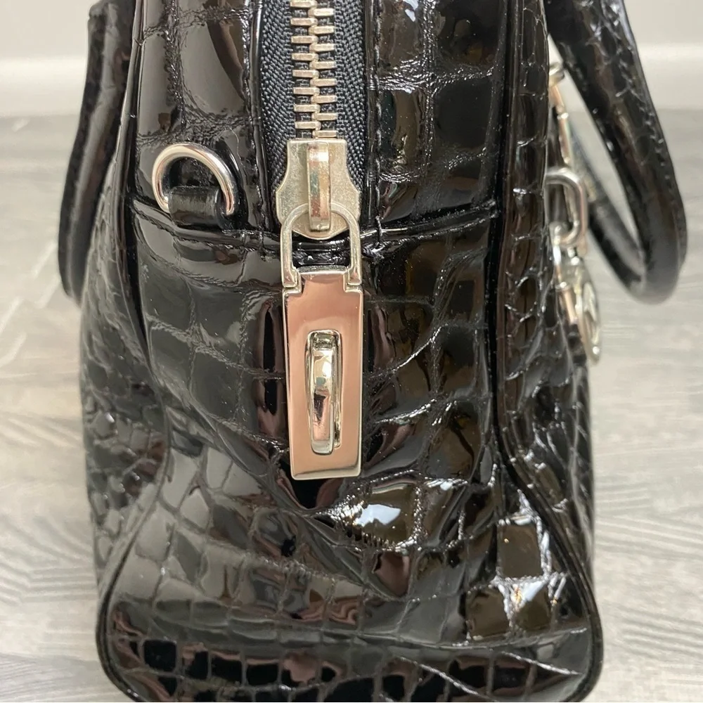 Michael Kors “Knox” Black Crocodile Embossed Leather Satchel